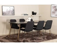 Venture Design Valgomojo stalas ir kėdžių komplektas 190x90x75 cm Juodas metalas Audinys