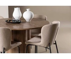 Venture Design Valgomojo stalas ir kėdžių komplektas Olivia valgomojo stalas su Modesto kėdėmis 110 cm, moka spalva ir smėlio spalvos audinys