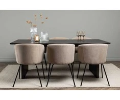 Venture Design Valgomojo stalas ir kėdžių komplektas 200x100 cm Juoda Smėlio MDF Audinys