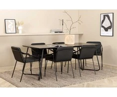 Venture Design Valgomojo stalas ir kėdžių komplektas Petra 190x90x75 cm Juodas