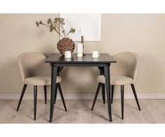 Venture Design Valgomojo stalas ir kėdžių komplektas Tempe juodos ir smėlio spalvos MDF ir poliesterio audinys