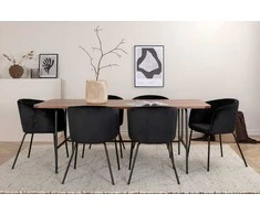Venture Design Valgomojo stalas ir kėdžių komplektas 200x90x74 cm Juodasis graikinis riešutas, aksomas