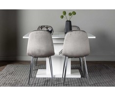 Venture Design Valgomojo stalas ir kėdžių komplektas Pluto 120x160x90 cm baltas ir šviesiai pilkas MDF ir aksomas