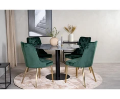 Venture Design Valgomojo stalas ir kėdžių komplektas, Estelle ir aksominis, ø106xA75 cm ir 66x88.5x50 cm, Juoda ir samaninė.