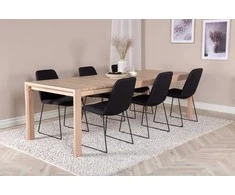 Venture Design Valgomojo stalas ir kėdžių komplektas 170x40x40 cm Baltas Juodasis ąžuolas Išskleidžiamas