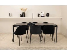 Venture Design Valgomojo stalas ir kėdžių komplektas Pelle 190x90x75 cm Juodas aksomas Metalas