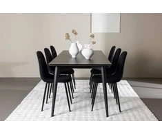 Venture Design Valgomojo stalas ir kėdžių komplektas Ellis valgomojo stalas ir Polar valgomojo kėdė 230x85 cm juodas plienas