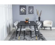 Venture Design Valgomojo stalas ir kėdžių komplektas 180x90 cm Juoda Pilka Audinys