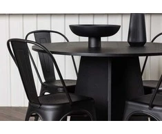 Venture Design Valgomojo stalas ir kėdžių komplektas Bootcut apvalus stalas ir Tempe kėdės 110 cm juodas metalas