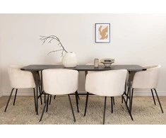 Venture Design Valgomojo stalas ir kėdžių komplektas Uno valgomojo stalas ir Berit kėdė 200x90x74 cm juoda smėlio spalvos veliūras