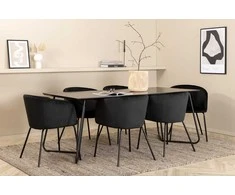Venture Design Valgomojo stalas ir kėdžių komplektas Petra valgomojo stalas ir Berit kėdė 190x90x75 cm juoda