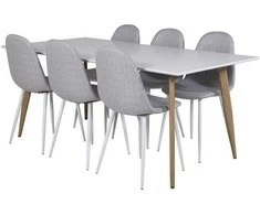 Venture Design Valgomojo stalas ir kėdžių komplektas 180x90x75 cm, balta, audinys