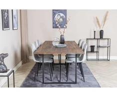 Venture Design Valgomojo stalas ir kėdžių komplektas 250x100x76 cm Tamsus ąžuolas Pilkas aksomas