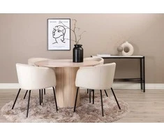 Venture Design Valgomojo stalas ir kėdžių komplektas Bianca apvalus valgomojo stalas ir Berit kėdės 110x74 cm juoda smėlio spalvos veliūras