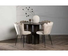 Venture Design Valgomojo stalas ir kėdžių komplektas Olivia valgomojo stalas ir Limhamn šviesi kėdė 110 cm juoda smėlio spalvos veliūras