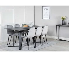Venture Design Valgomojo stalas ir kėdžių komplektas Marina valgomojo stalas ir Polar Diamond valgomojo kėdė juodos ir pilkos aksomo