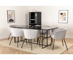 Venture Design Valgomojo stalas ir kėdžių komplektas 200x90x74 cm Juodas stiklas Aksomas