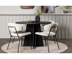 Venture Design Valgomojo stalas ir kėdžių komplektas Bootcut stalas ir Chico kėdės 110 cm juoda ir balta MDF ir plienas