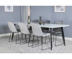 Venture Design Valgomojo stalas ir kėdžių komplektas Polar Elips 240x100x75 cm Juoda Balta Pilka Aksomas