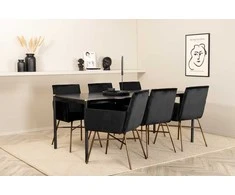 Venture Design Valgomojo stalas ir kėdžių komplektas Pelle valgomojo stalas ir Petra kėdė 190x90x75 cm juoda