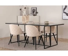 Venture Design Valgomojo stalas ir kėdžių komplektas 200x90x74 cm Juodas stiklas Aksomas