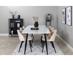 Venture Design Valgomojo stalas ir kėdžių komplektas Polar Elips 240x100x75 cm Juodas aksomas Smėlio spalvos