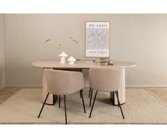 Venture Design Valgomojo stalas ir kėdžių komplektas Bianca ovalus valgomojo stalas ir Berit kėdė 200x90x75 cm juoda smėlio spalvos mediena audinys