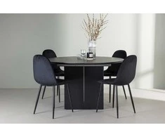 Venture Design Valgomojo stalas ir kėdžių komplektas Matilda ir Polar 130 cm juodas MDF ir aksomas