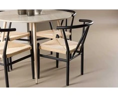 Venture Design Valgomojo stalas ir kėdžių komplektas Plaza valgomojo stalas ir Alfons valgomojo kėdė 100 cm balta MDF rotangas plienas