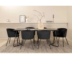 Venture Design Valgomojo stalas ir kėdžių komplektas Petra valgomojo stalas ir Berit kėdė 190x90x75 cm juoda