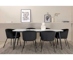Venture Design Valgomojo stalas ir kėdžių komplektas Jimmy valgomojo stalas 195x90x76 cm juodas aksomas