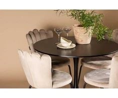 Venture Design Valgomojo stalas ir kėdžių komplektas 100 cm Juoda Smėlio spalvos MDF Aksomas