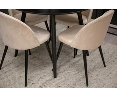 Venture Design Valgomojo stalas ir kėdžių komplektas Plaza 100x75 cm smėlio spalvos veliūras