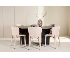 Venture Design Valgomojo stalas ir kėdžių komplektas Strada stalas su 6 Astoria kėdėmis 120x170 cm juoda smėlio spalvos