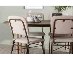 Venture Design Valgomojo stalas ir kėdžių komplektas Andy ir Seda 180x75 cm Rudas Smėlio spalvos MDF Audinys Plienas
