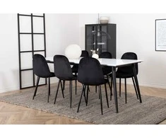 Venture Design Valgomojo stalas ir kėdžių komplektas Jimmy valgomojo stalas ir Polar valgomojo kėdė 195x90x76 cm juoda balta