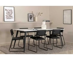 Venture Design Valgomojo stalas ir kėdžių komplektas 195x90x76 cm Juoda Balta