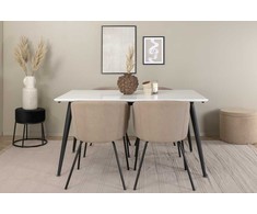 Venture Design Valgomojo stalas ir kėdžių komplektas Jimmy valgomojo stalas ir Berit kėdė 150x90x76 cm juoda ir balta audinys