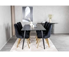 Venture Design Valgomojo stalas ir kėdžių komplektas, Dipp ir Velvet Deluxe, 180x90 cm ir 66x88.5x50 cm, Juodas