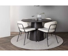 Venture Design Valgomojo stalas ir kėdžių komplektas Lanzo 120 cm rudos ir baltos spalvos MDF ir audinys
