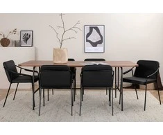 Venture Design Valgomojo stalas ir kėdžių komplektas Uno 200x90x74 cm Juodasis riešutas Metalas