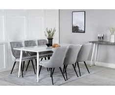 Venture Design Valgomojo stalas ir kėdžių komplektas Polar 180 cm baltas šviesiai pilkas