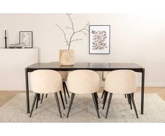 Venture Design Valgomojo stalas ir kėdžių komplektas Pelle 190x90x75 cm Juodas aksomas Baldai
