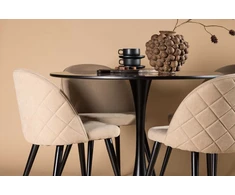 Venture Design Valgomojo stalas ir kėdžių komplektas Glade 100 cm juodas smėlio spalvos MDF audinys