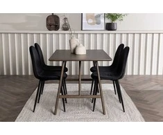 Venture Design Valgomojo stalas ir kėdžių komplektas Kaseidon 120x80 cm Juoda mediena Aksomas
