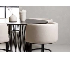 Venture Design Valgomojo stalas ir kėdžių komplektas 120 cm juodas, smėlio spalvos, faneruotas, audinys