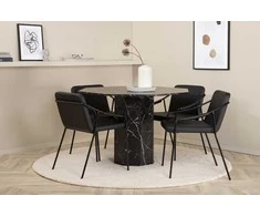 Venture Design Valgomojo stalas ir kėdžių komplektas Marbs apvalus valgomojo stalas ir Tvist kėdės 110x75 cm juoda