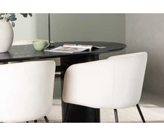 Venture Design Valgomojo stalas ir kėdžių komplektas Isolde valgomojo stalas ir Berit kėdė 180x75 cm juoda smėlio spalvos veliūras