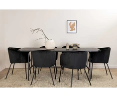Venture Design Valgomojo stalas ir kėdžių komplektas 200x90x74 cm Juodas aksomas