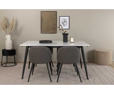 Venture Design Valgomojo stalas ir kėdžių komplektas Jimmy 150x90x76 cm Juoda Balta Pilka